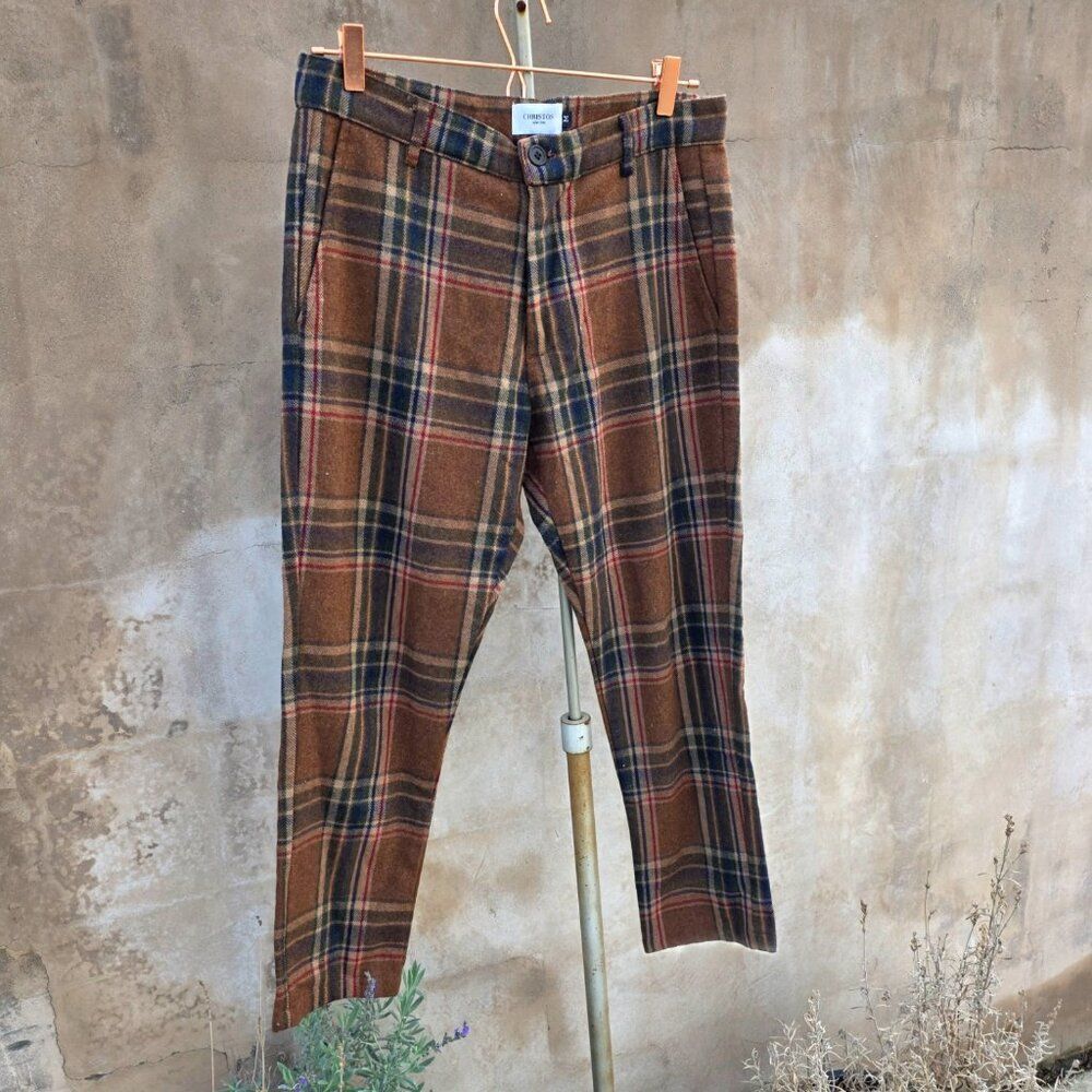Christos new york wool plaid trousers